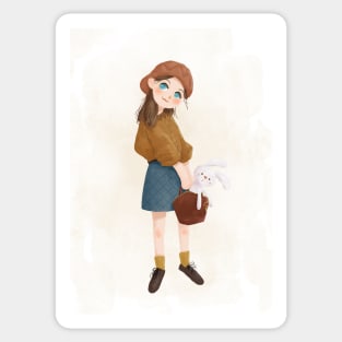 Girl with rabbit in bag Sticker